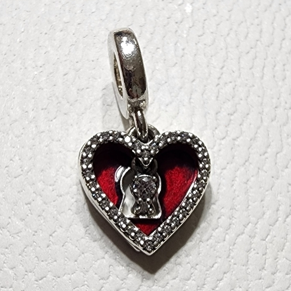 Pandora Red Heart & Keyhole Double Dangle Charm - Picture 2 of 10